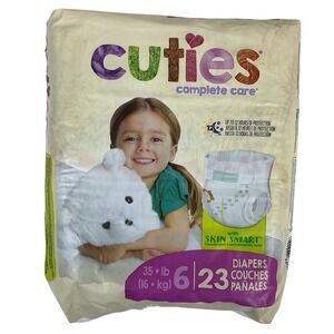 Cuties Complete Care Diapers Size 6, 35+ lbs, 23 Count, Hypoallergenic, Unisex
